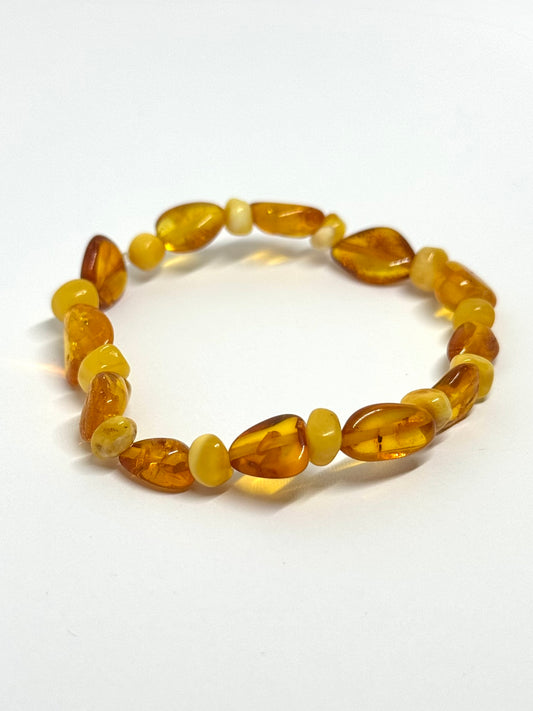 Elastik Kehribar Bileklik - Tereyağı ve Bal Oval Karışımı (±19 cm)