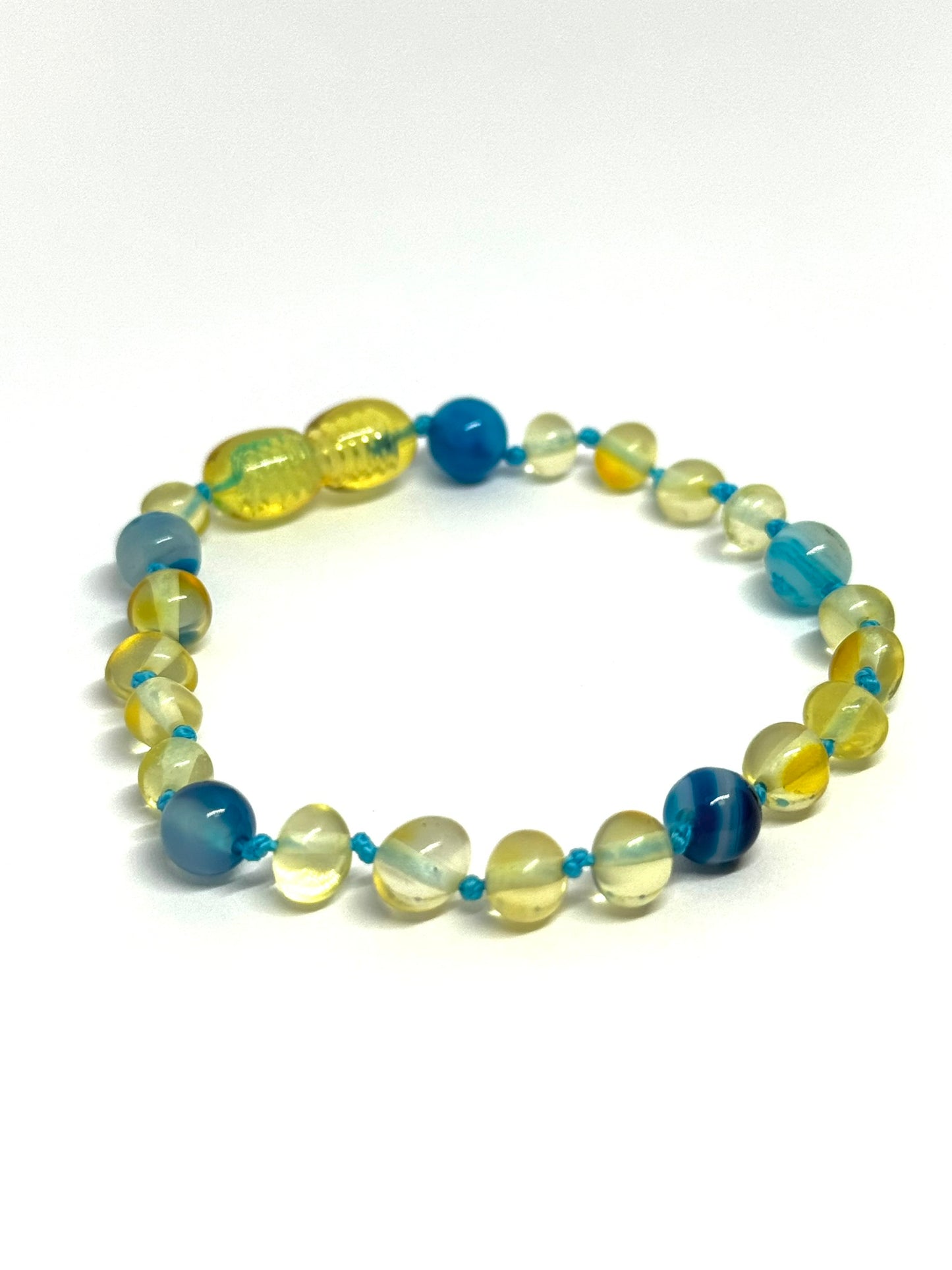 Kehribar ve Doğal Taş Bileklik - Limon ve Mavi Akik (17-20 cm)