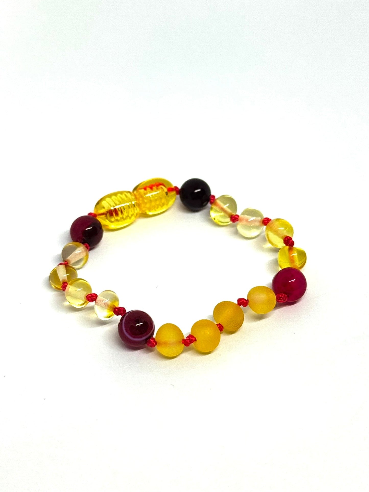 Kehribar ve Doğal Taş Bileklik - Limon ve Pembe Akik (13 cm)