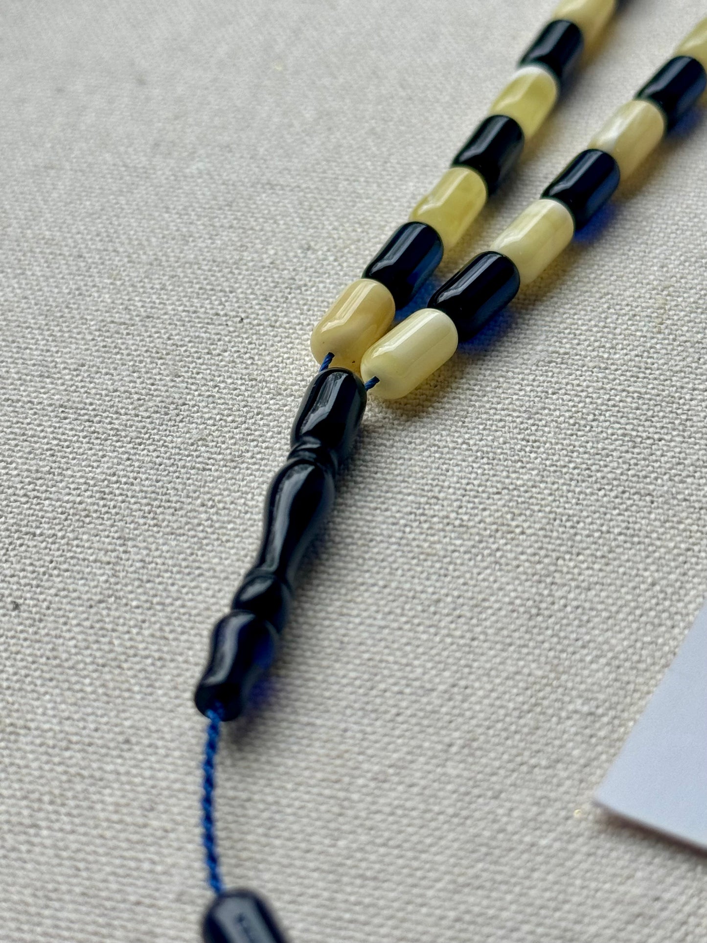11x5mm - Sistemli Kaliningrad Damla Kehribar Tesbih - Karayip Mavi Kombin