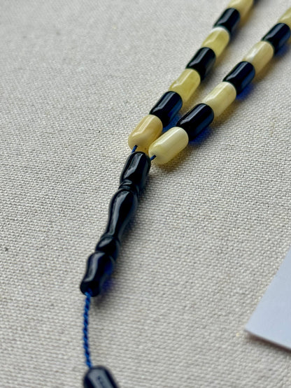 11x5mm - Sistemli Kaliningrad Damla Kehribar Tesbih - Karayip Mavi Kombin