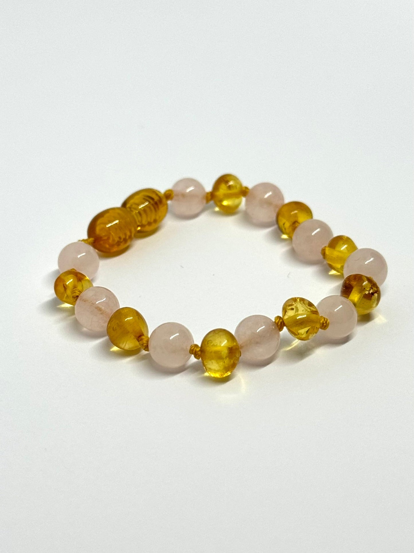 Kehribar ve Doğal Taş Bileklik - Bal ve Gül Kuvars (13 cm)