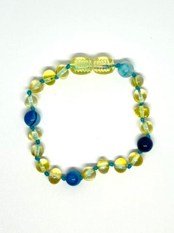 Kehribar ve Doğal Taş Bileklik - Limon ve Pembe Akik (13-15 cm)