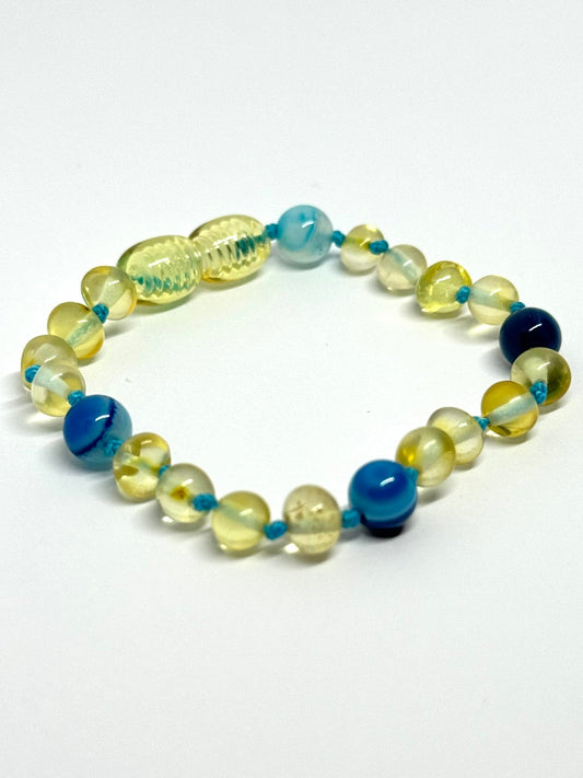 Kehribar ve Doğal Taş Bileklik - Limon ve Pembe Akik (13-15 cm)