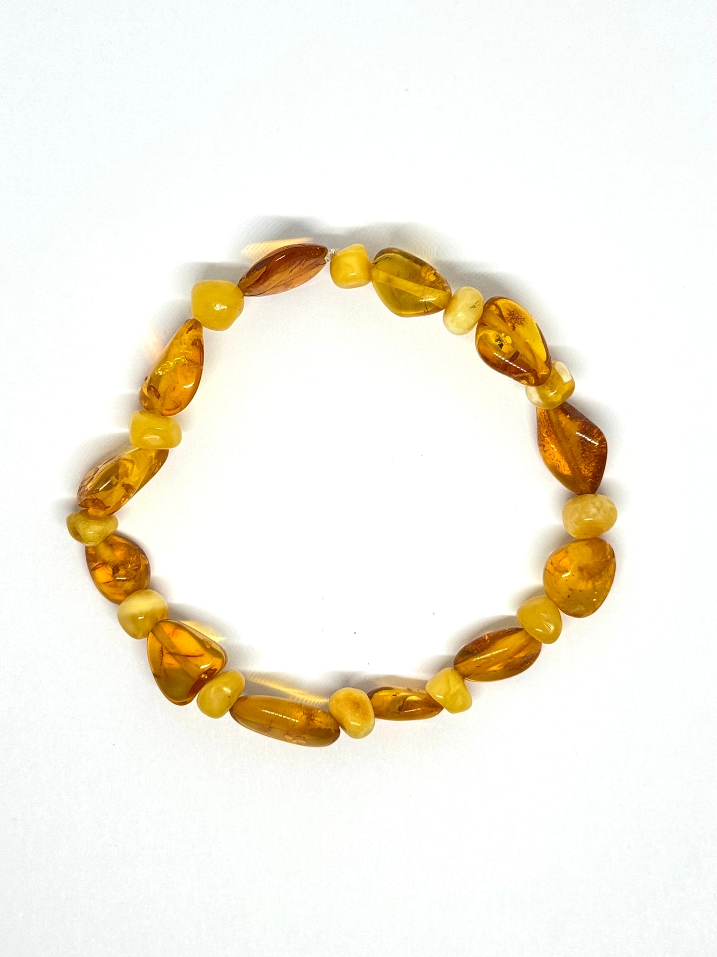 Elastisch Barnsteen Armband  - Boter & Honing Ovaal Mix (±19 cm)